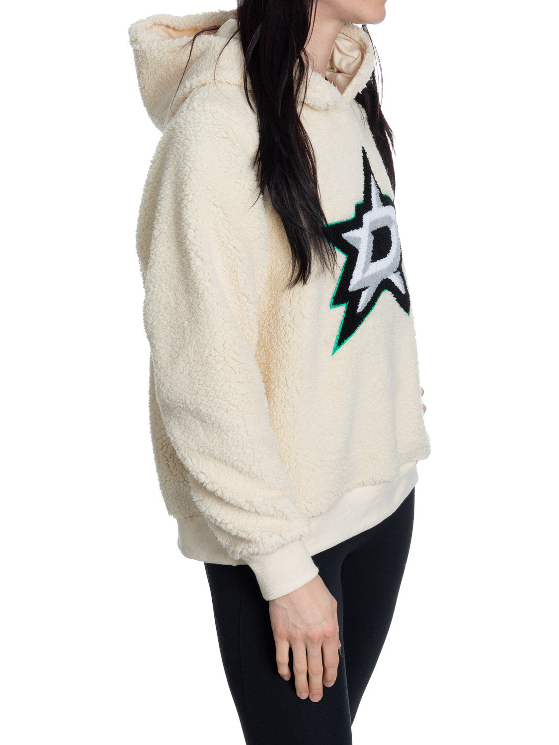 Chandail à capuchon Sherpa pour femme Dallas Stars avec logo chenille de qualité supérieure
