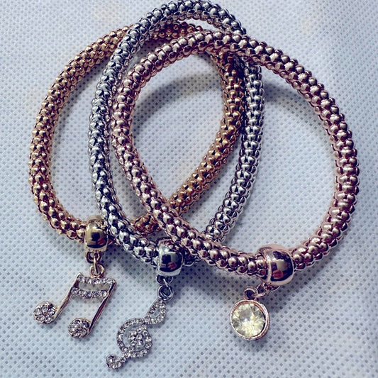 Stretch Bracelets for Music Lovers - 3 Bracelets with Music Theme Charms-0
