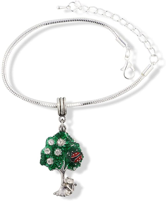 Ladybug in Green Tree with Cat at the Trunk Snake Chain Charm Bracelet-0