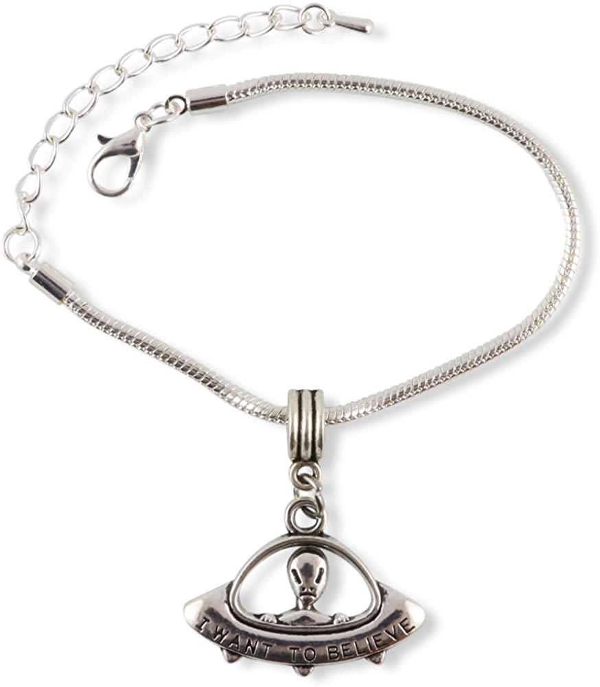Alien Gifts | Alien Bracelet for Women Men UFO Jewellery Stainless Steel Charm Bracelet-0