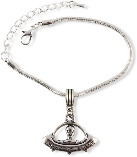 Alien Gifts | Alien Bracelet for Women Men UFO Jewellery Stainless Steel Charm Bracelet-0