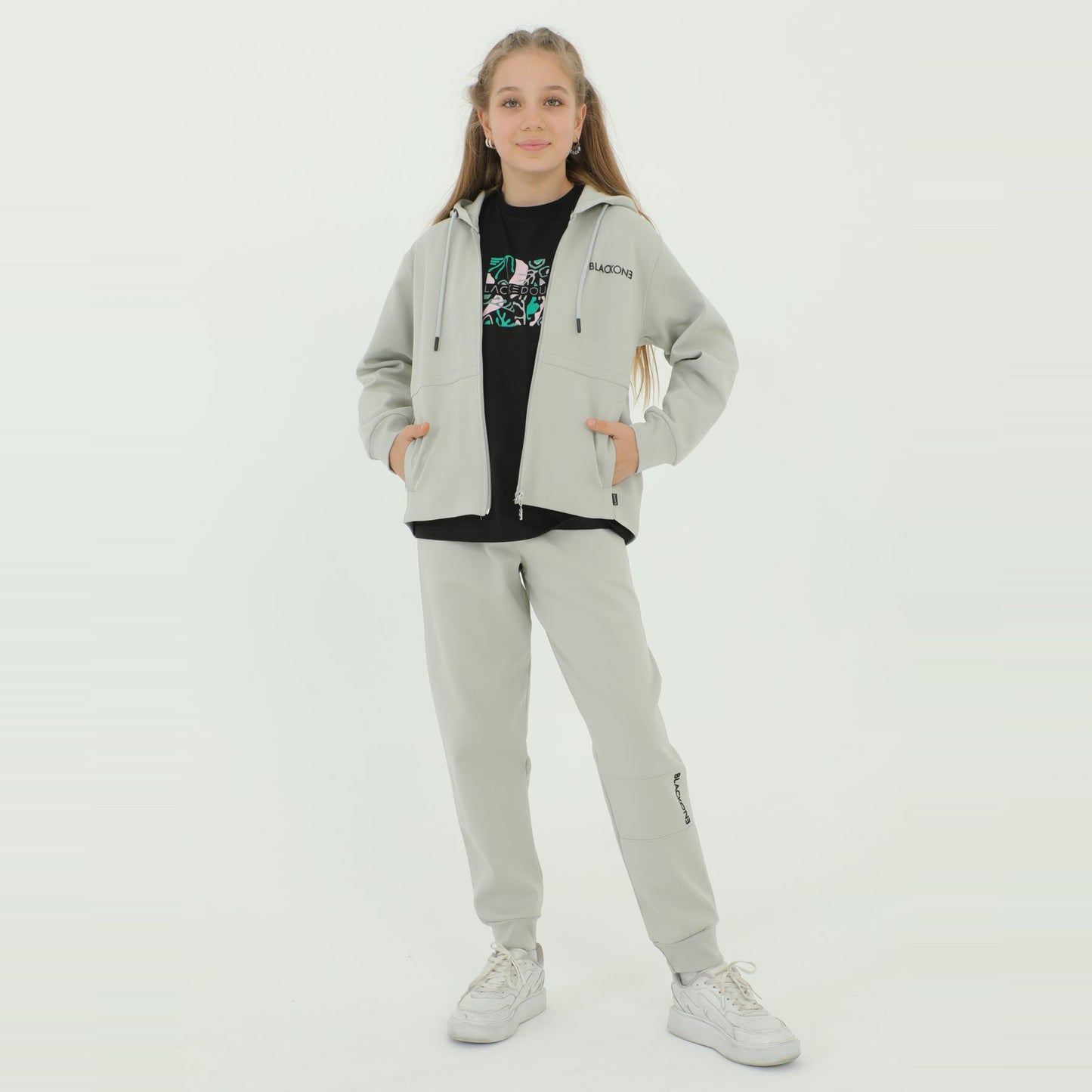 Zip-Up Hoodie Girls Jogger Set