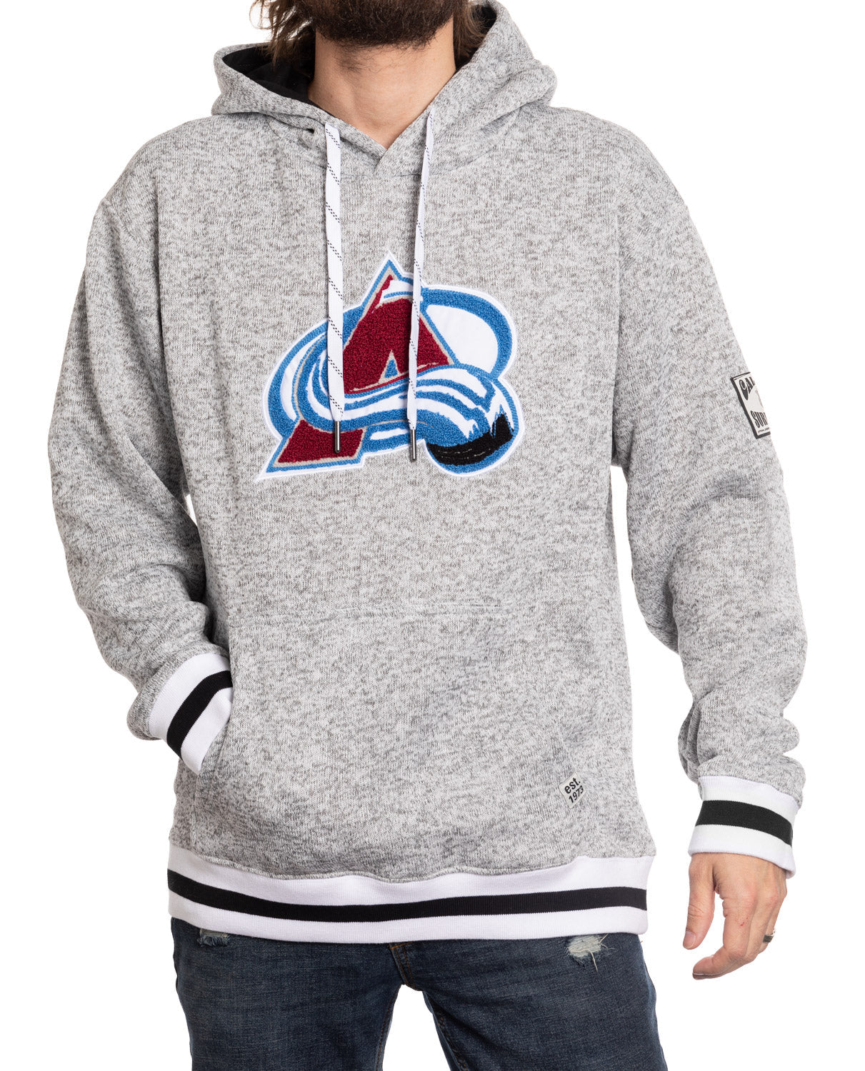 Chandail à capuchon Colorado Avalanche avec logo tissé en chenille style Muskoka de première qualité