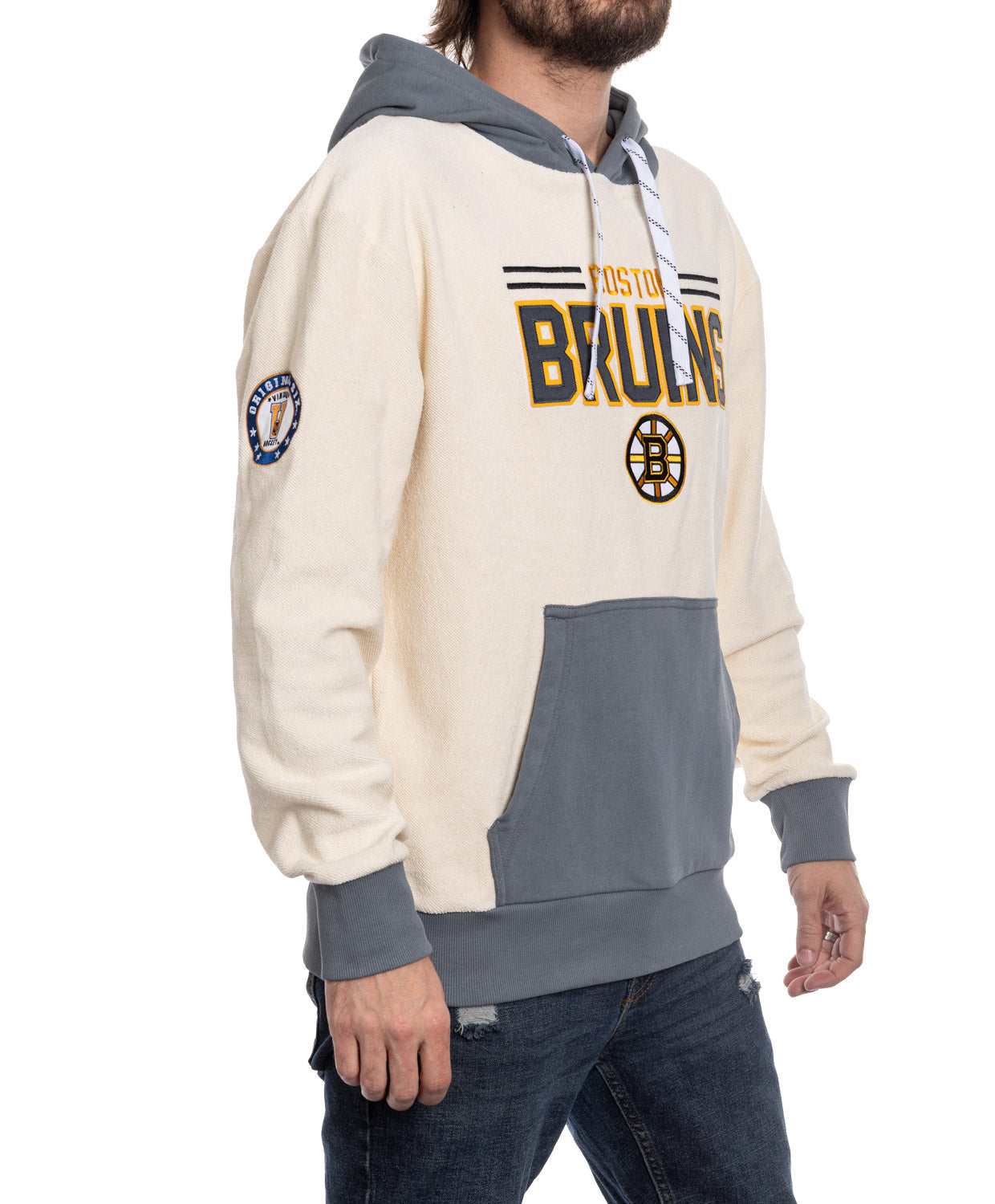 Chandail à capuchon unisexe de qualité supérieure Boston Bruins NHL Retro en tissu éponge inversé
