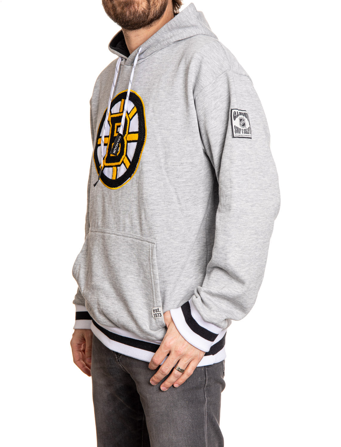 Chandail à capuchon avec logo tissé en chenille de première qualité Boston Bruins, style Muskoka