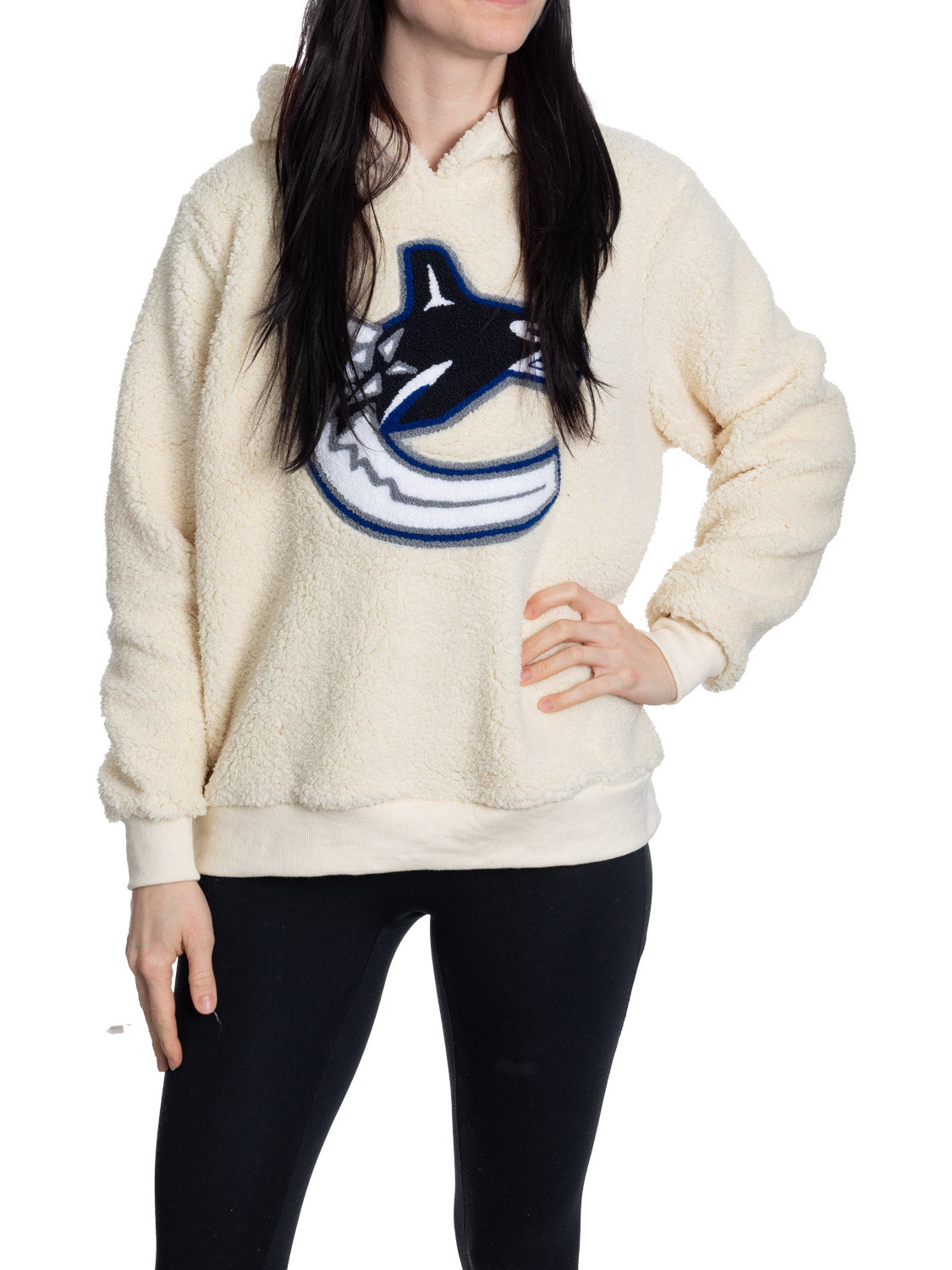 Hoodie Sherpa femme Vancouver Canucks avec logo Chenille de qualité supérieure