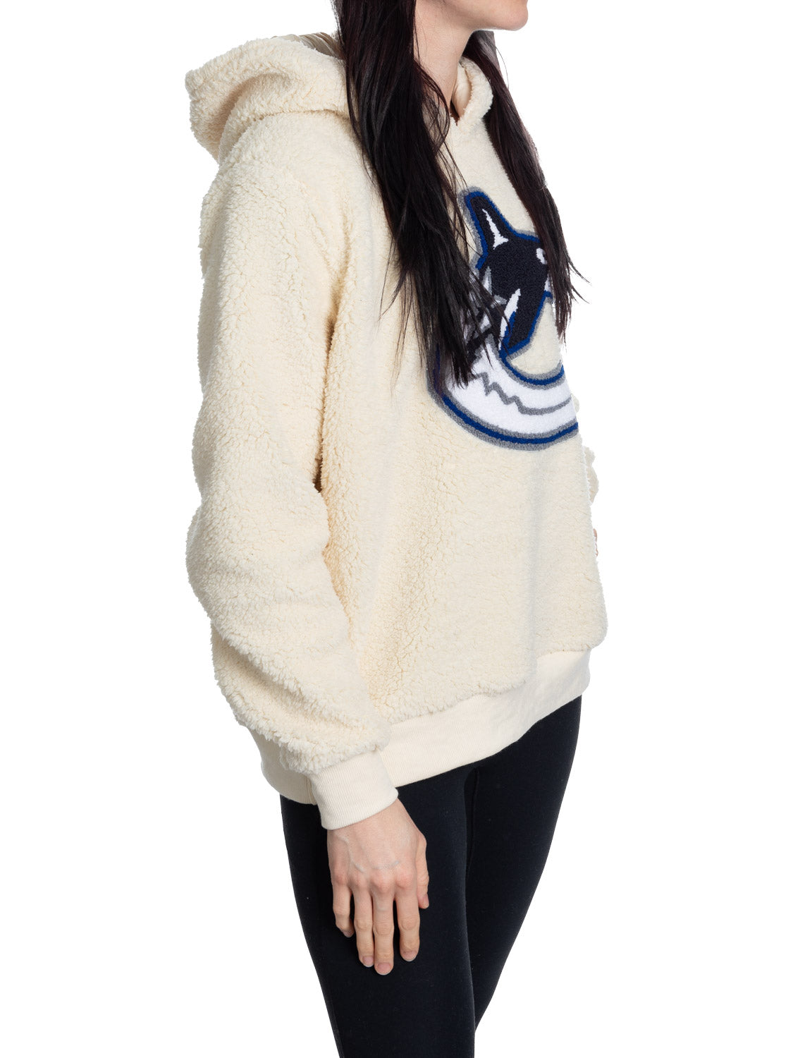 Hoodie Sherpa femme Vancouver Canucks avec logo Chenille de qualité supérieure