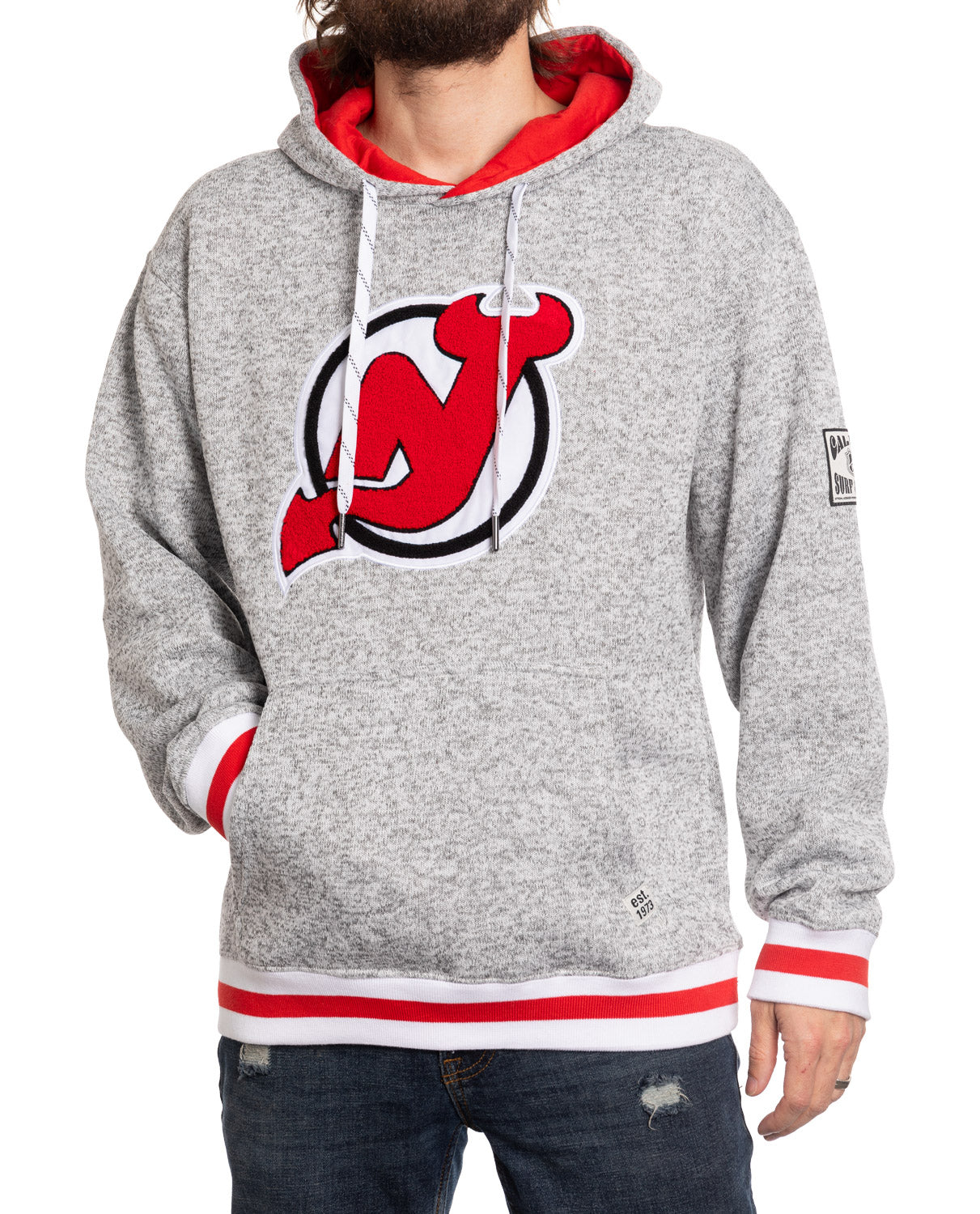 Chandail à capuchon à logo tissé en chenille de qualité supérieure « style Muskoka » des Devils du New Jersey