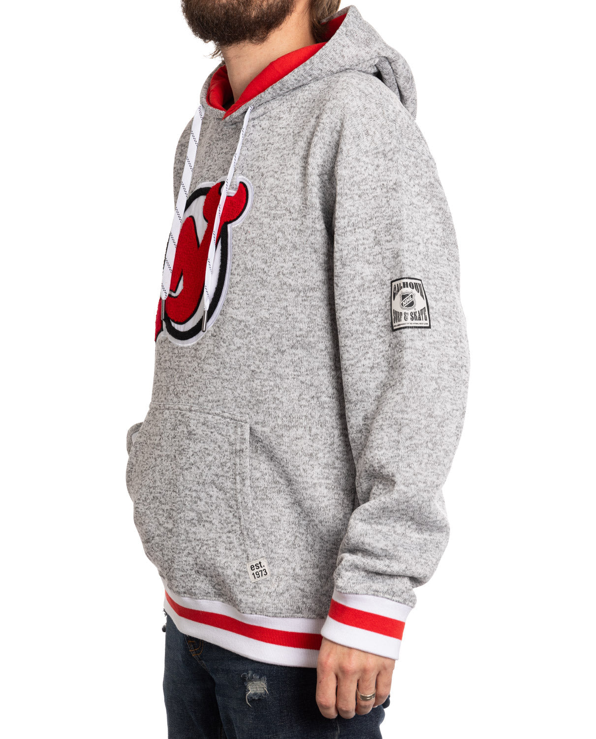 Chandail à capuchon à logo tissé en chenille de qualité supérieure « style Muskoka » des Devils du New Jersey