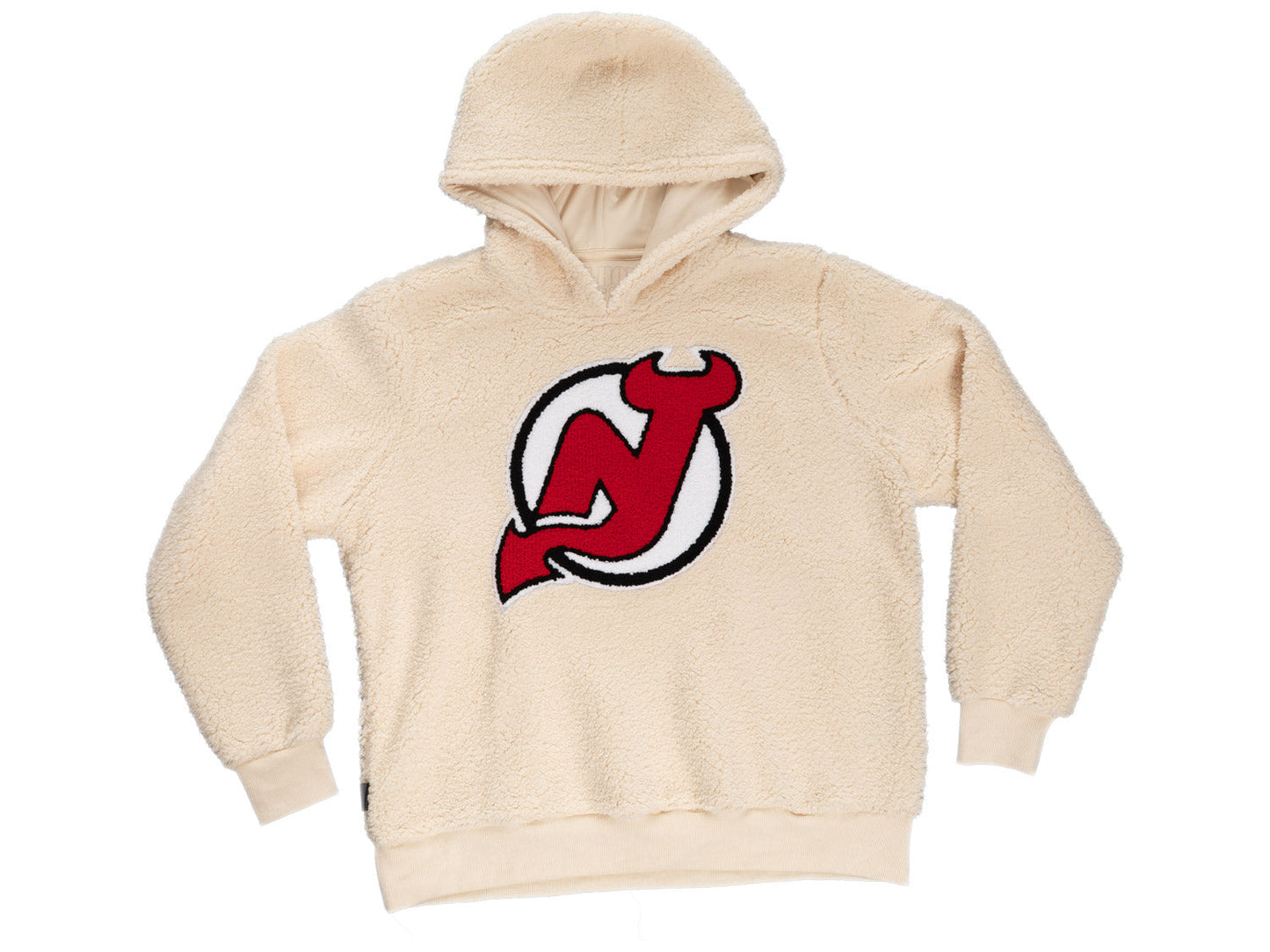 Chandail à capuchon Sherpa pour femme New Jersey Devils avec logo chenille de qualité supérieure