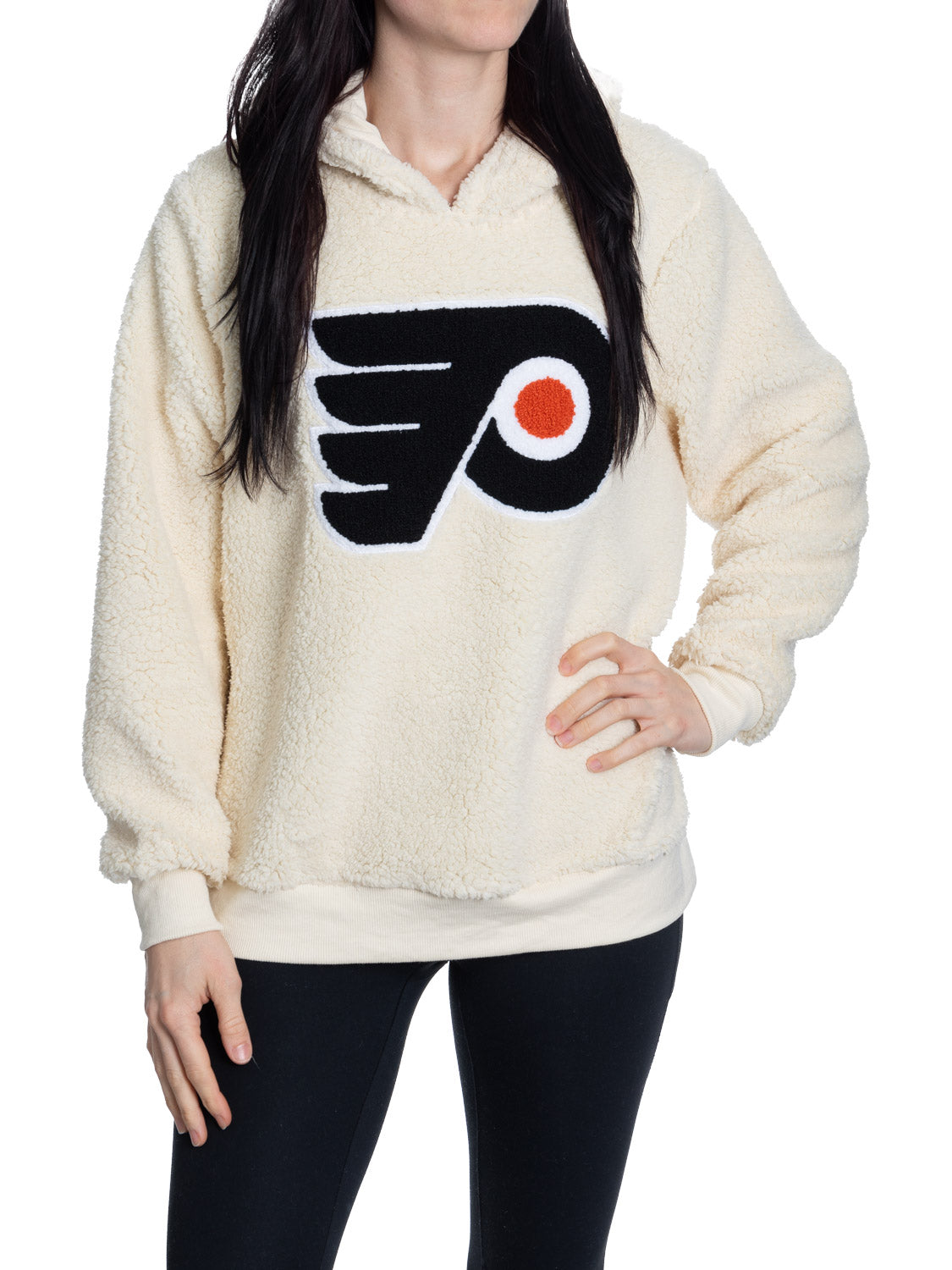 Chandail à capuchon Sherpa pour femmes des Flyers de Philadelphie avec logo en chenille de première qualité