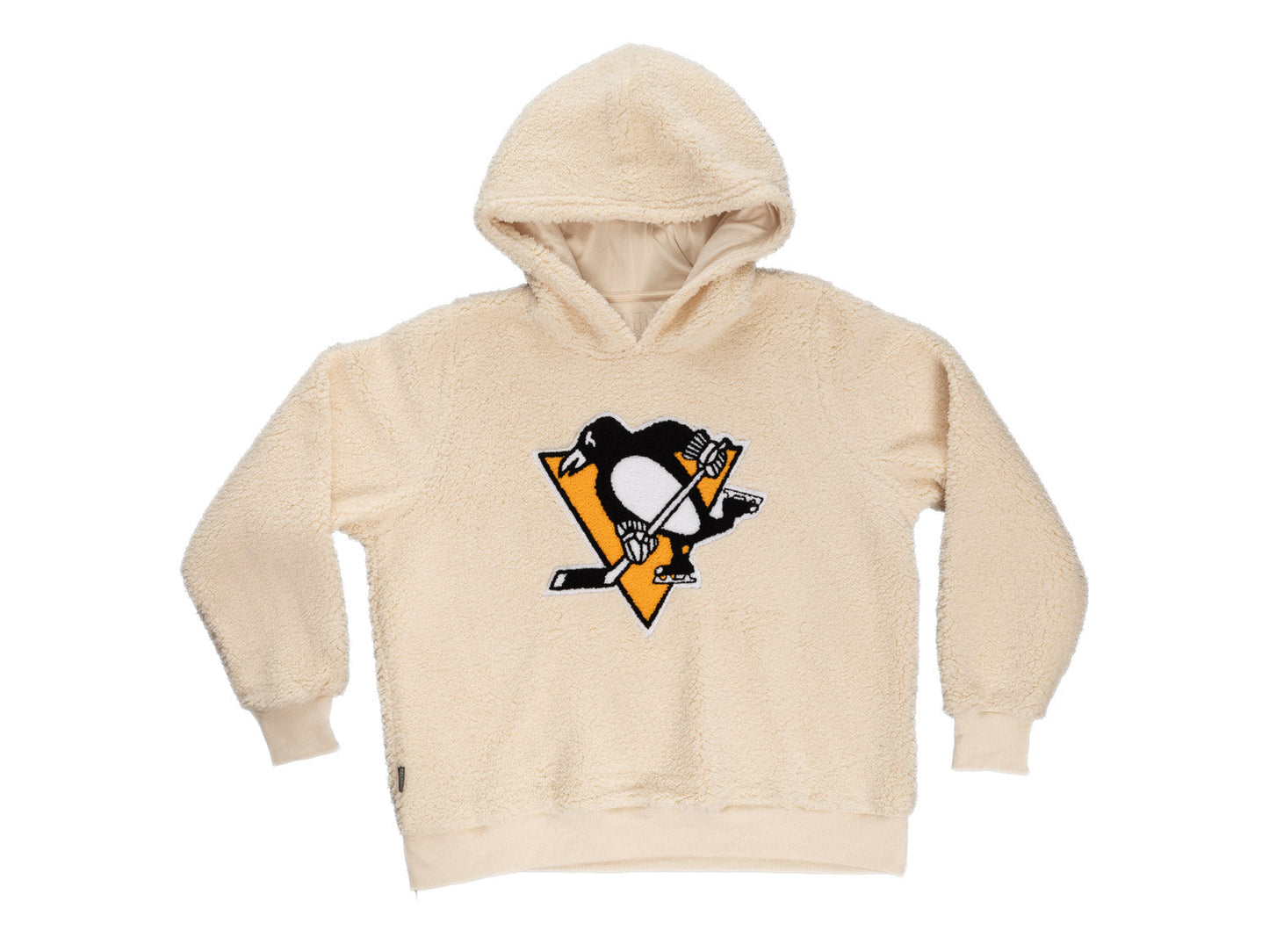 Chandail à capuchon Sherpa pour femme Pittsburgh Penguins avec logo chenille de qualité supérieure