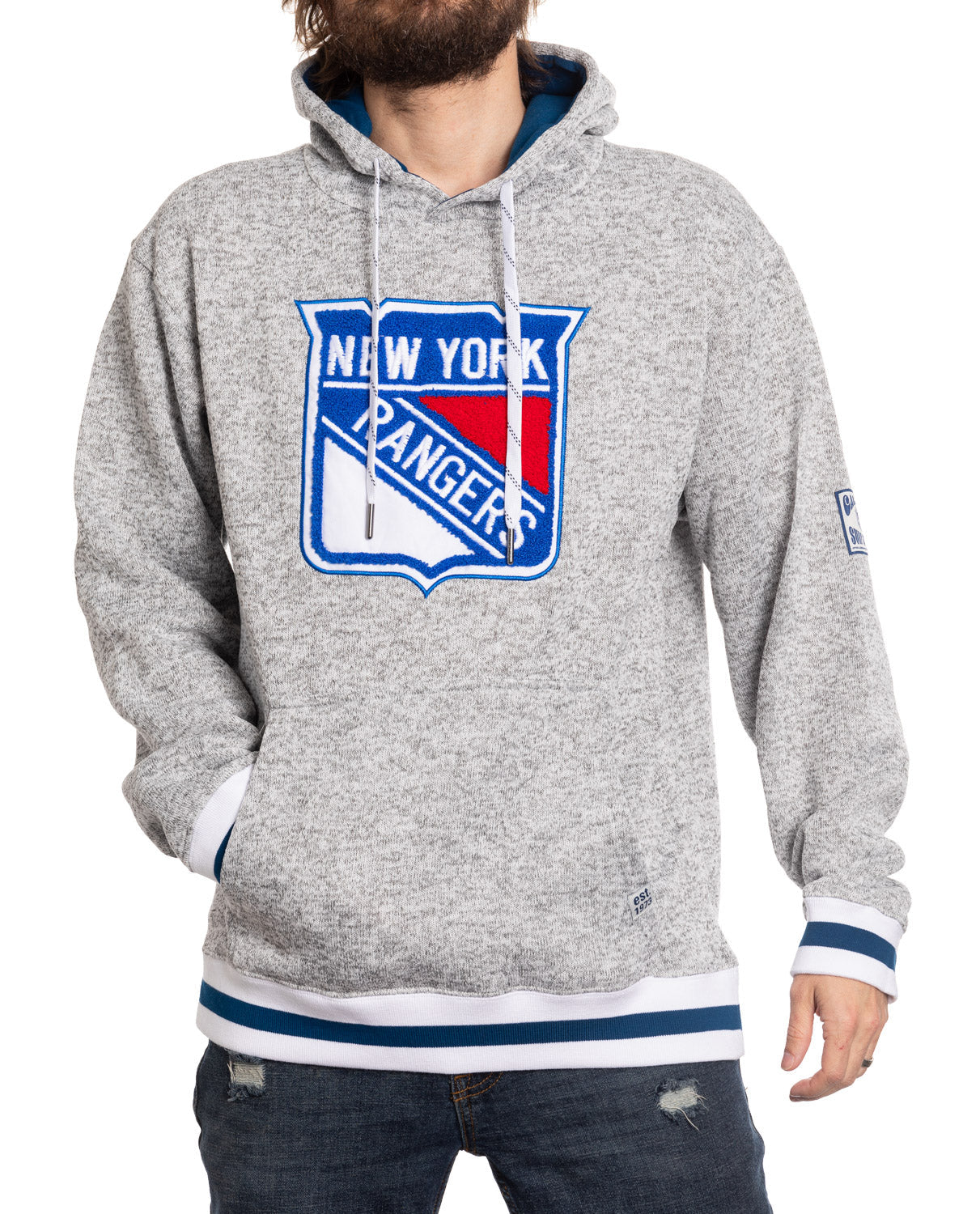 Sweat à capuche tissé haut de gamme à logo chenille des New York Rangers, style "Muskoka"