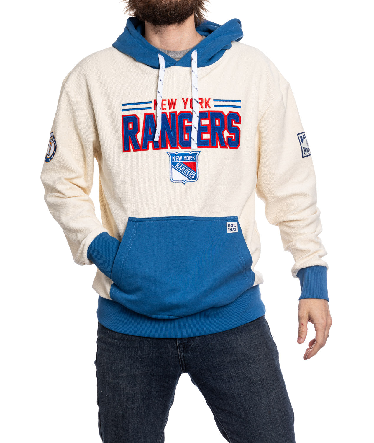 Chandail à capuchon unisexe New York Rangers LNH en tissu éponge inversé, style rétro de qualité supérieure