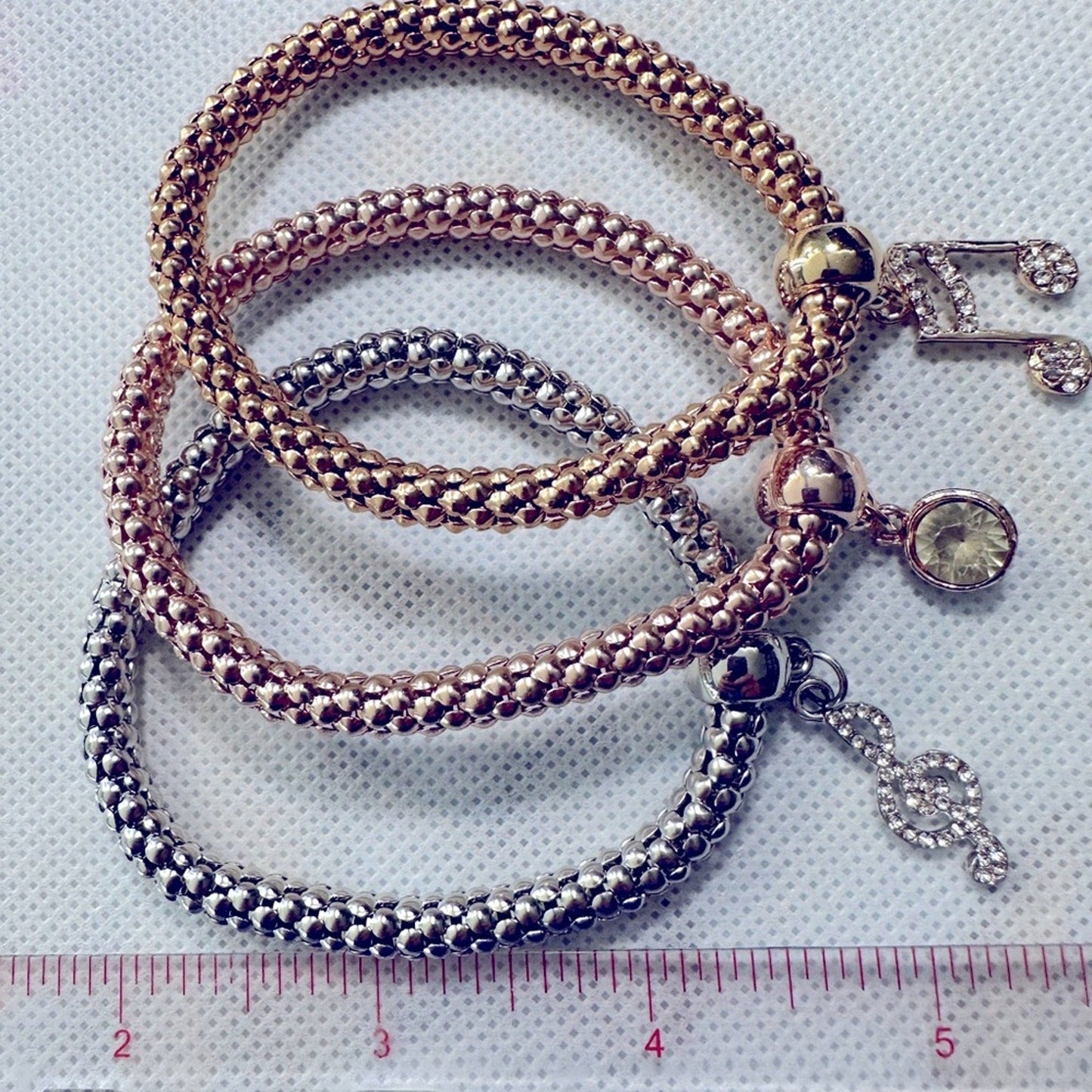 Stretch Bracelets for Music Lovers - 3 Bracelets with Music Theme Charms-2