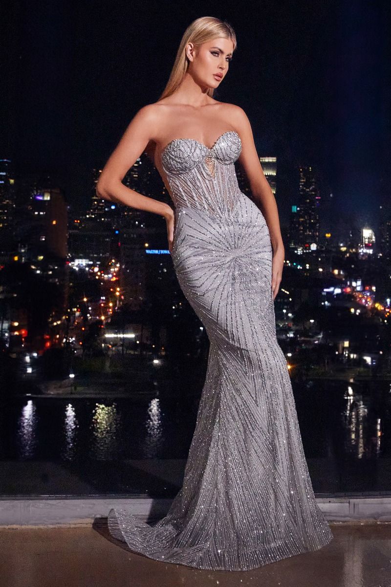 ROBE LONGUE PAILLETTÉE SANS BRETELLES